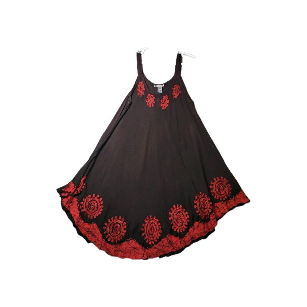 NWT Cute Options Chocolate Floral Embroidered Kaftan Tank Dress Womens Free Size